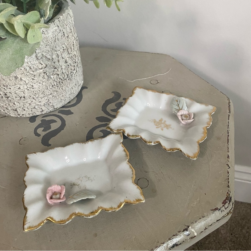 Vintage Ceramic Floral Trinket Trays, Set of 2